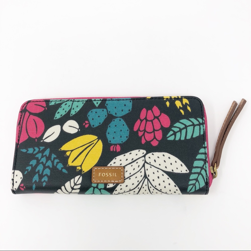 Fossil | Eliza Clutch Wallet Dark Floral Print Zip - Picture 2 of 7